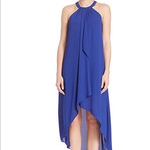 BCBG MaxAzria blue draped high low dress NWT